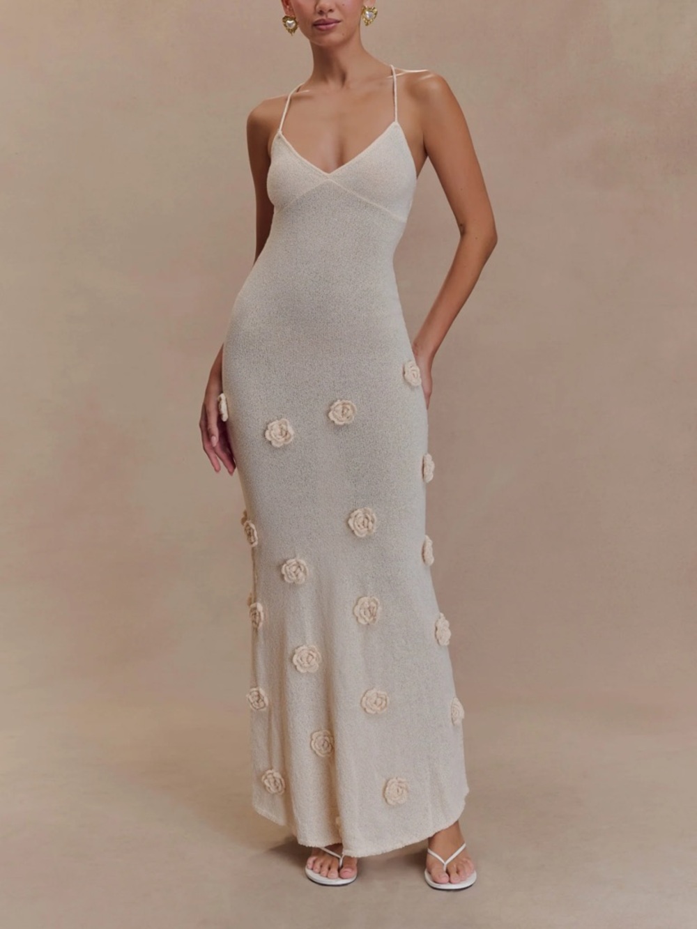 Meshki Suki Knit Maxi Dress with Flowers Nude